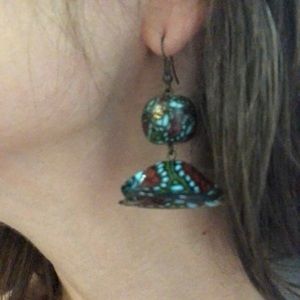Funky boho blue red polymer clay earrings